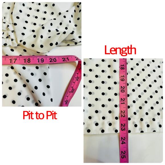 Elle White Black Polka Dot Ruffle Bodice Long Sleeve Sheer Chiffon Blouse M - Picture 9 of 9